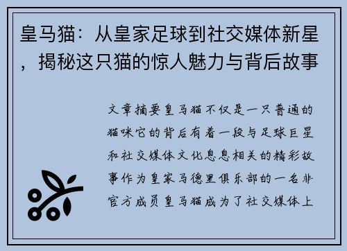 皇马猫：从皇家足球到社交媒体新星，揭秘这只猫的惊人魅力与背后故事
